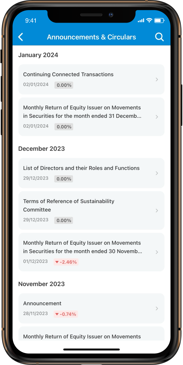 Key Financials screenshot.