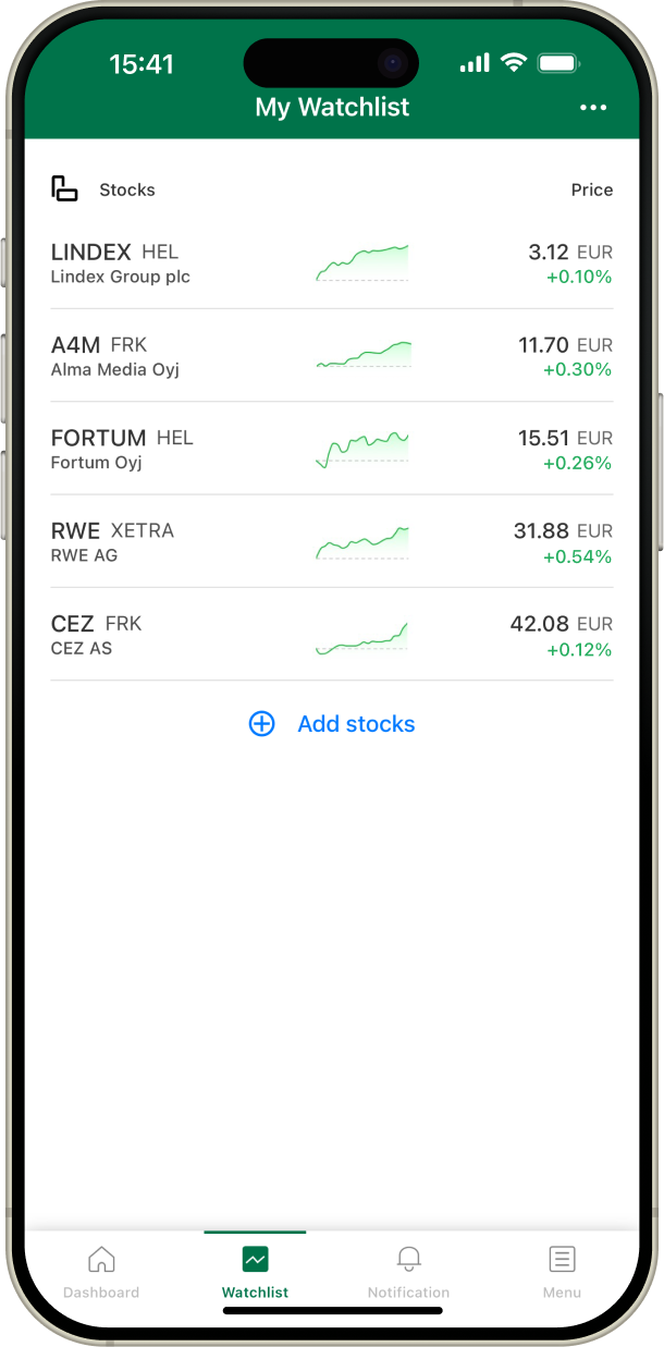 Watchlist screenshot.